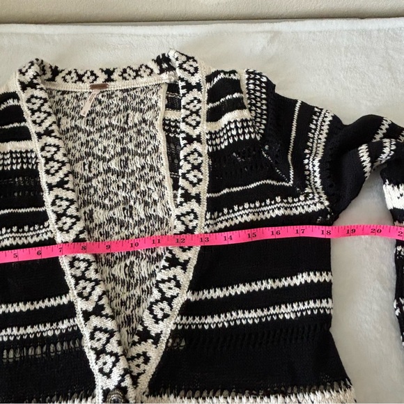 Free People Knit Cardigan V Neck Double Button Sweater, Black/White Size L - Picture 13 of 16
